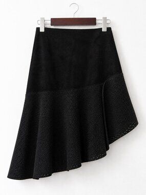 Vintage Bebe Black Suede Perforated Asymmetrical Skirt 8 Y2K Goth Club